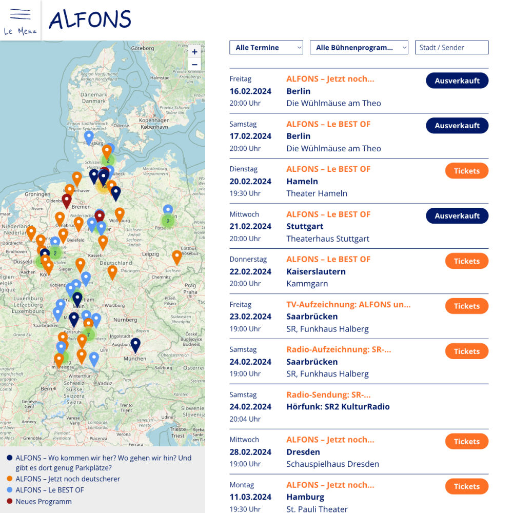 Screenshot der Website für Alfons auf dem Tablet