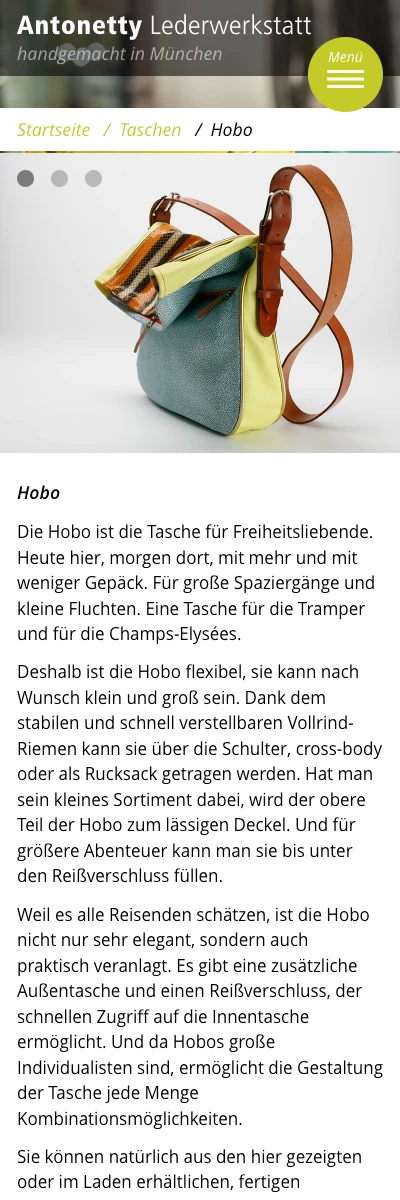 Screenshot der Website für Antonetty auf dem Smartphone