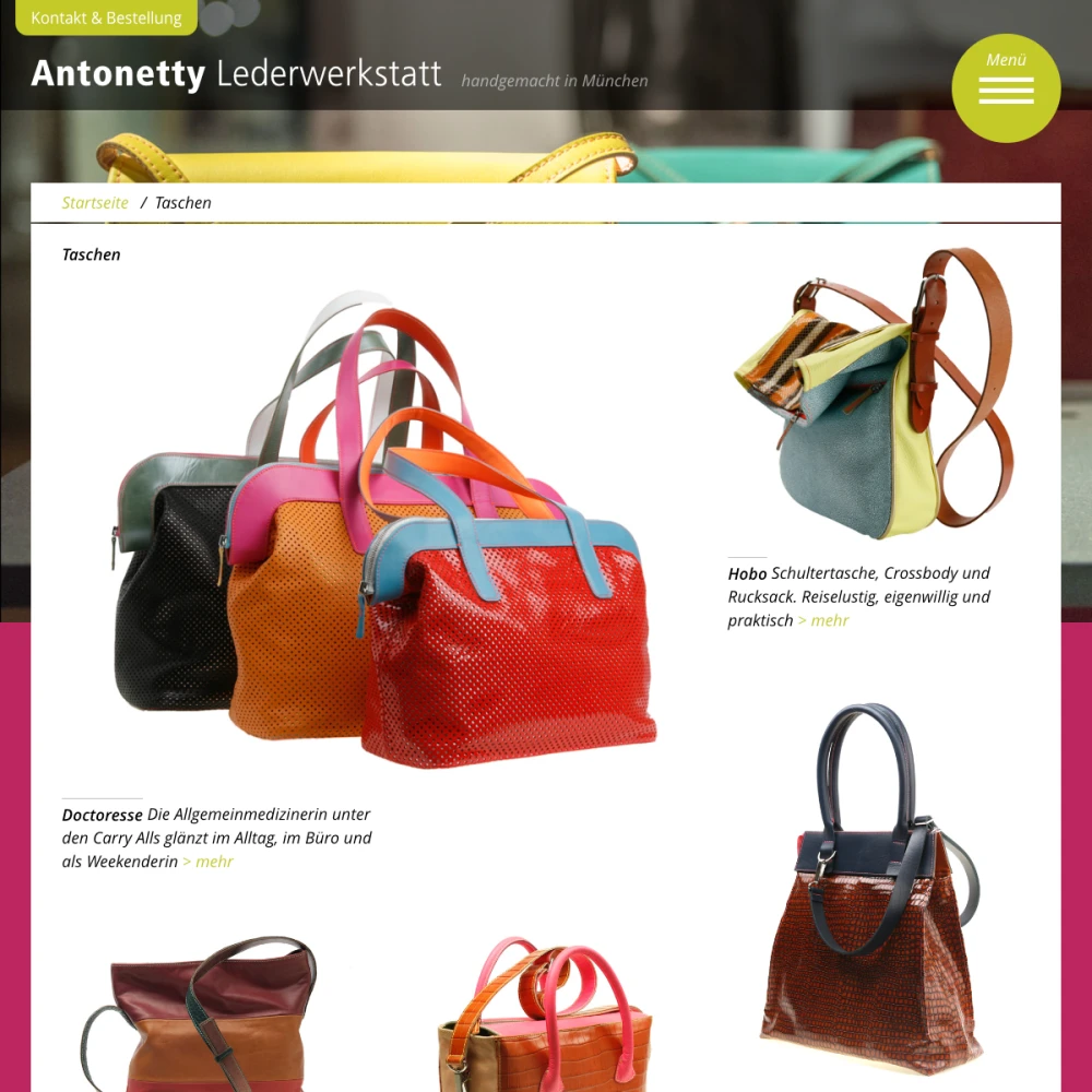 Screenshot der Website für Antonetty auf dem Tablet