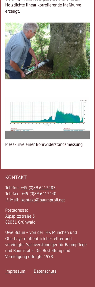 Screenshot der Website für Baumprofi auf dem Smartphone