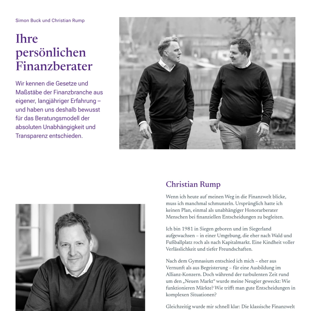 Screenshot der Website für BuckAdvice Honorarberatung auf dem Tablet