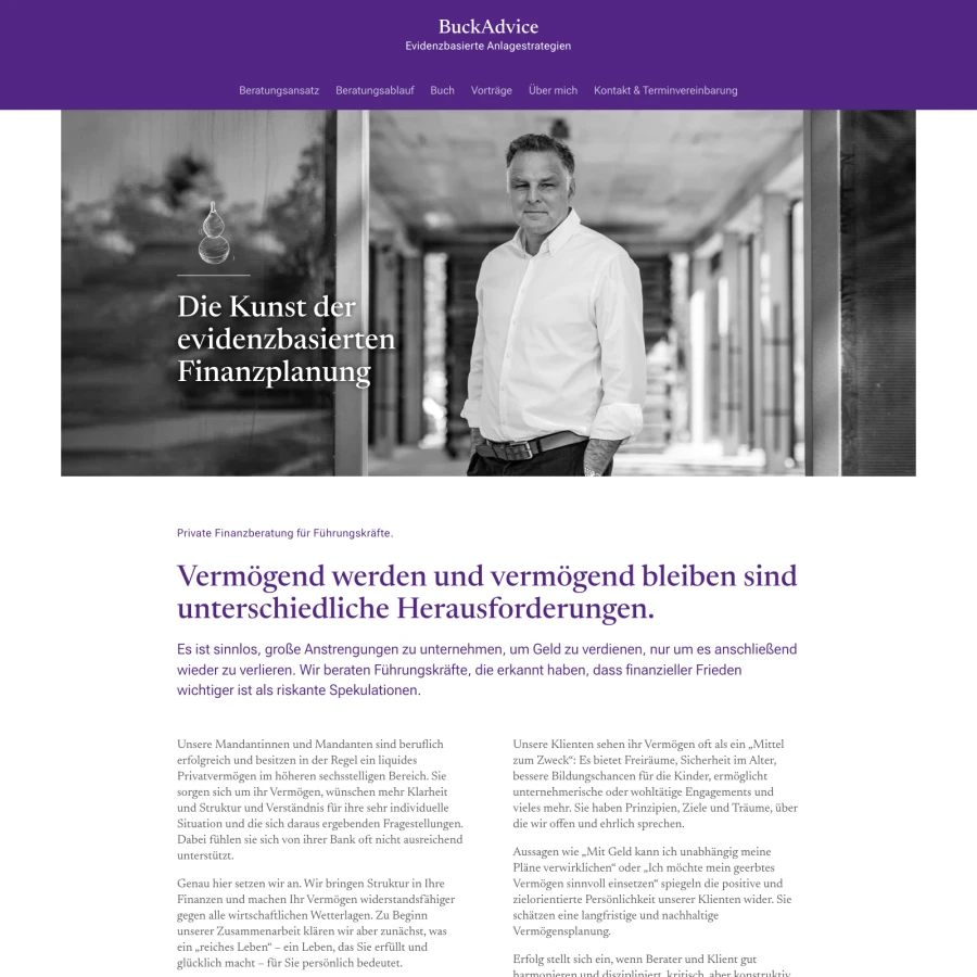 Screenshot der Website für BuckAdvice Personal Finance