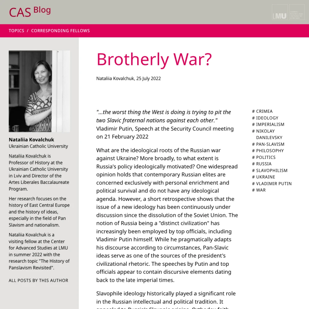 Screenshot der Website für Center for Advanced Studies (LMU) auf dem Tablet