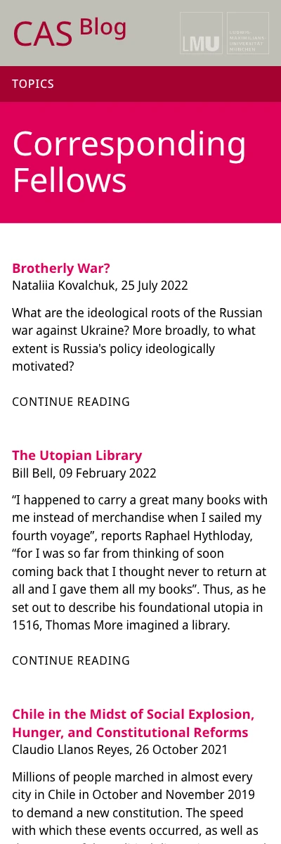 Screenshot der Website für Center for Advanced Studies (LMU) auf dem Smartphone