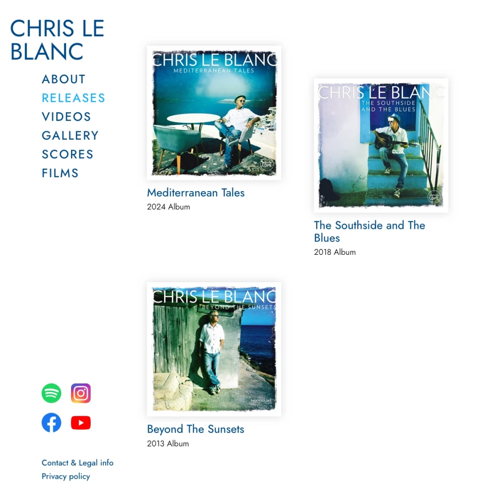 Screenshot der Website für Chris Le Blanc auf dem Tablet