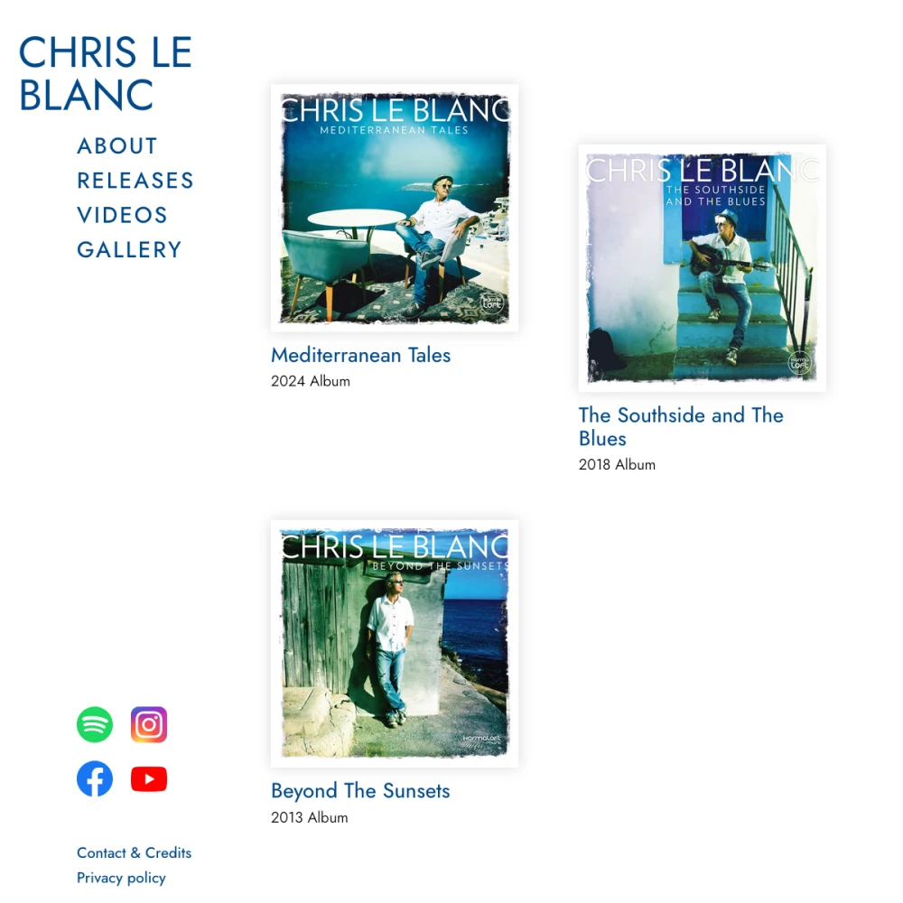 Screenshot der Website für Chris Le Blanc auf dem Tablet