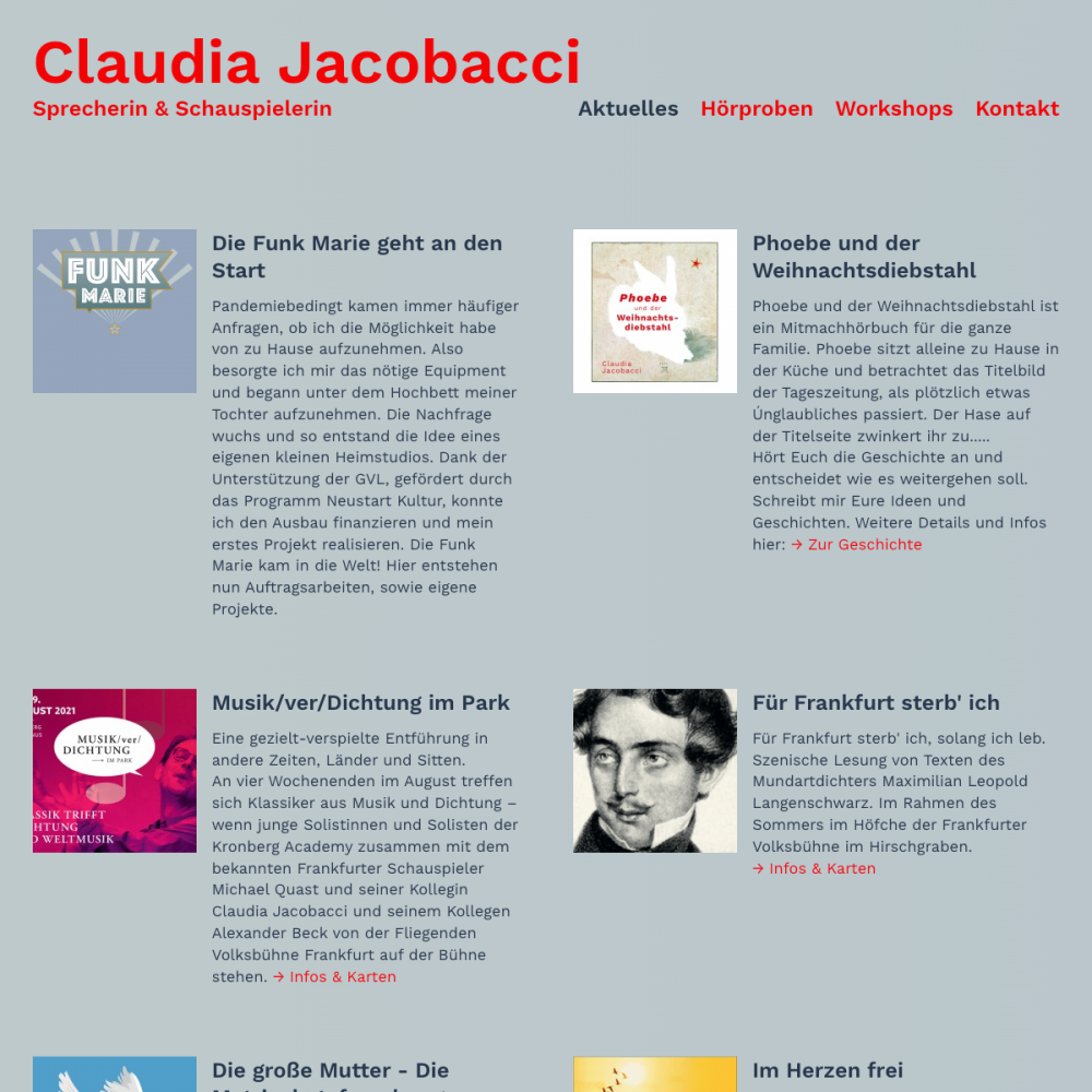 Screenshot der Website für Claudia Jacobacci auf dem Tablet