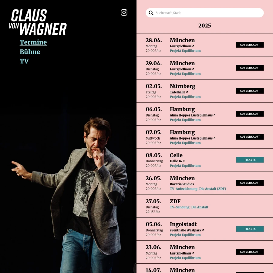 Screenshot der Website für Claus von Wagner