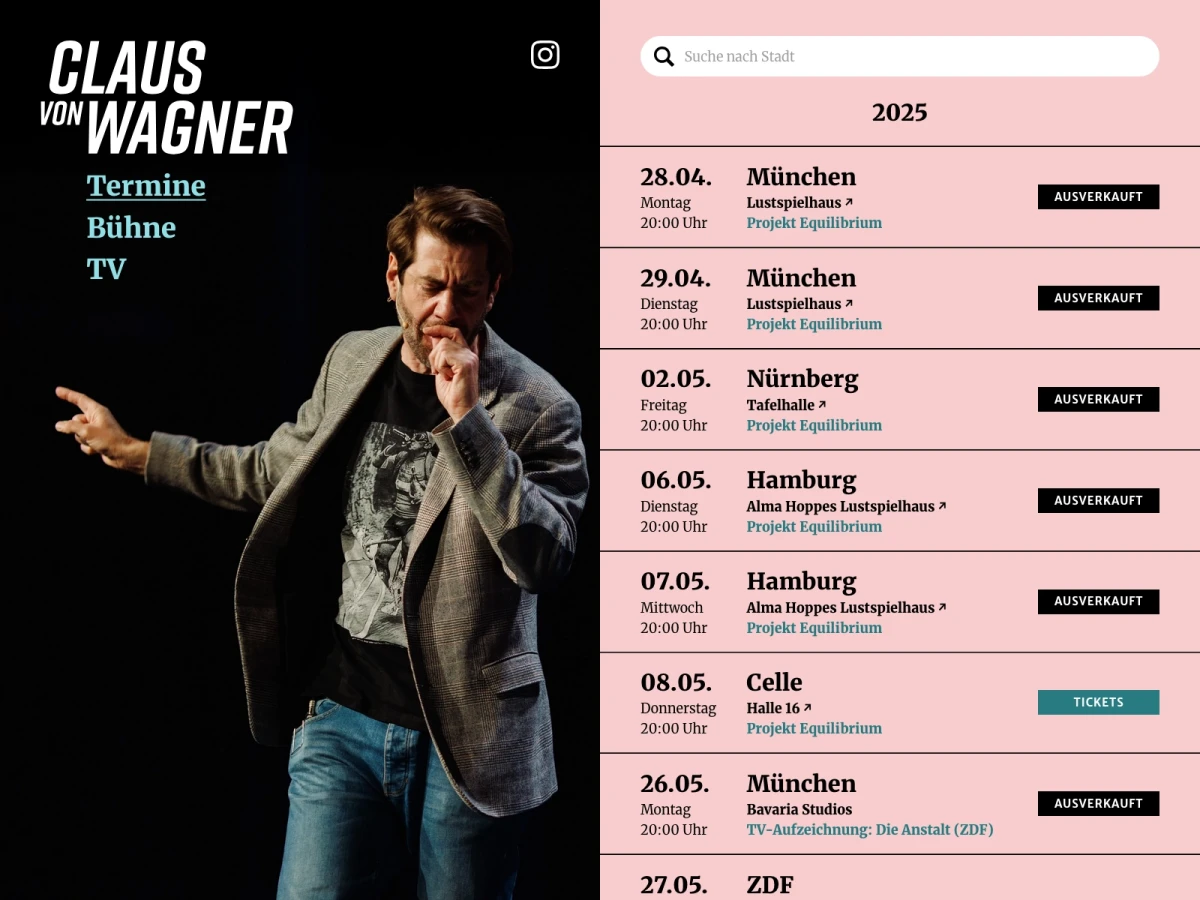Screenshot der Website für Claus von Wagner