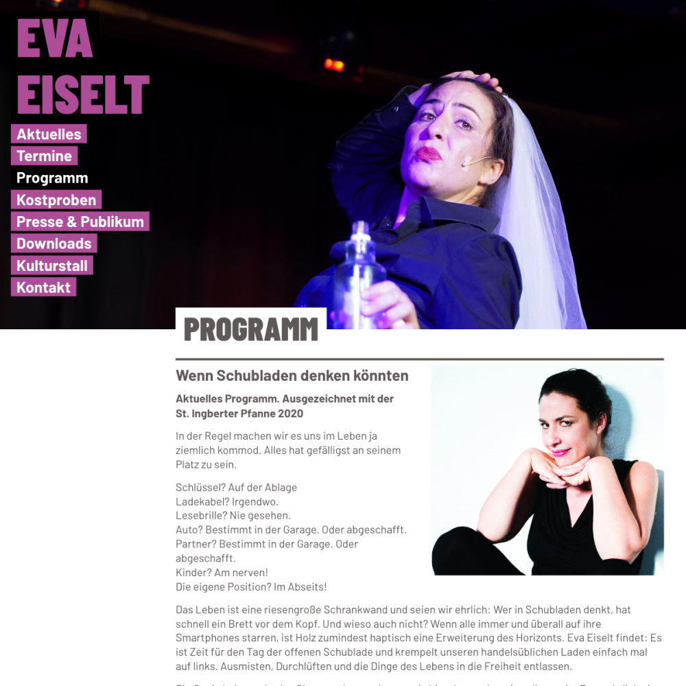 Screenshot der Website für Eva Eiselt auf dem Tablet