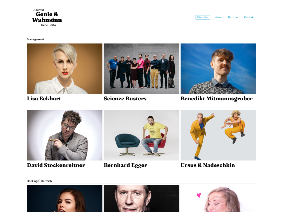 Screenshot der Website für Genie & Wahnsinn