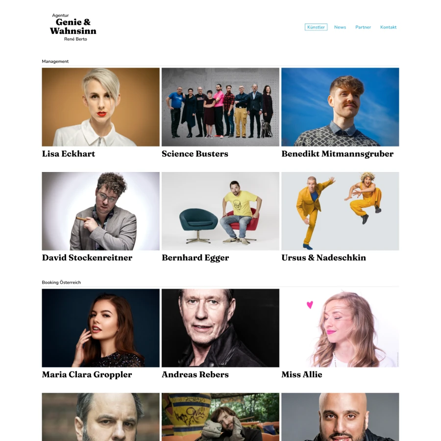 Screenshot der Website für Genie & Wahnsinn