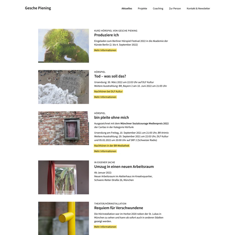 Screenshot der Website für Gesche Piening