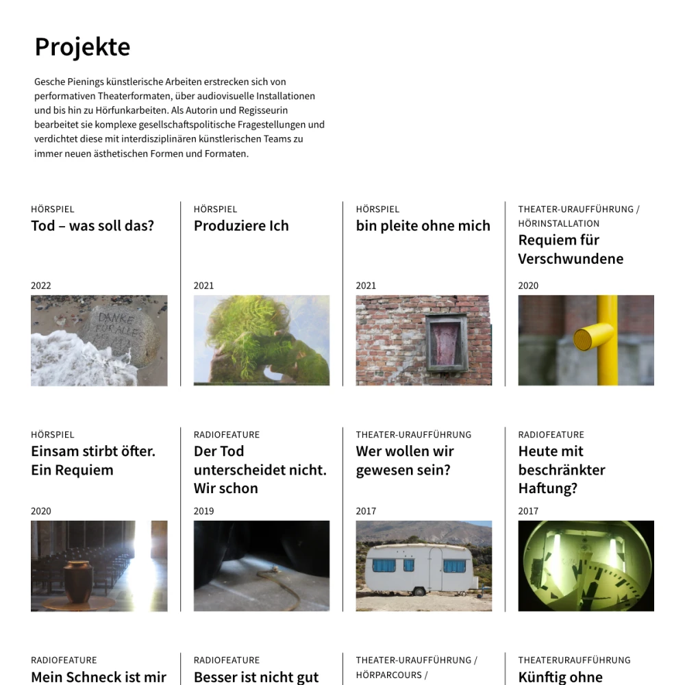 Screenshot der Website für Gesche Piening auf dem Tablet