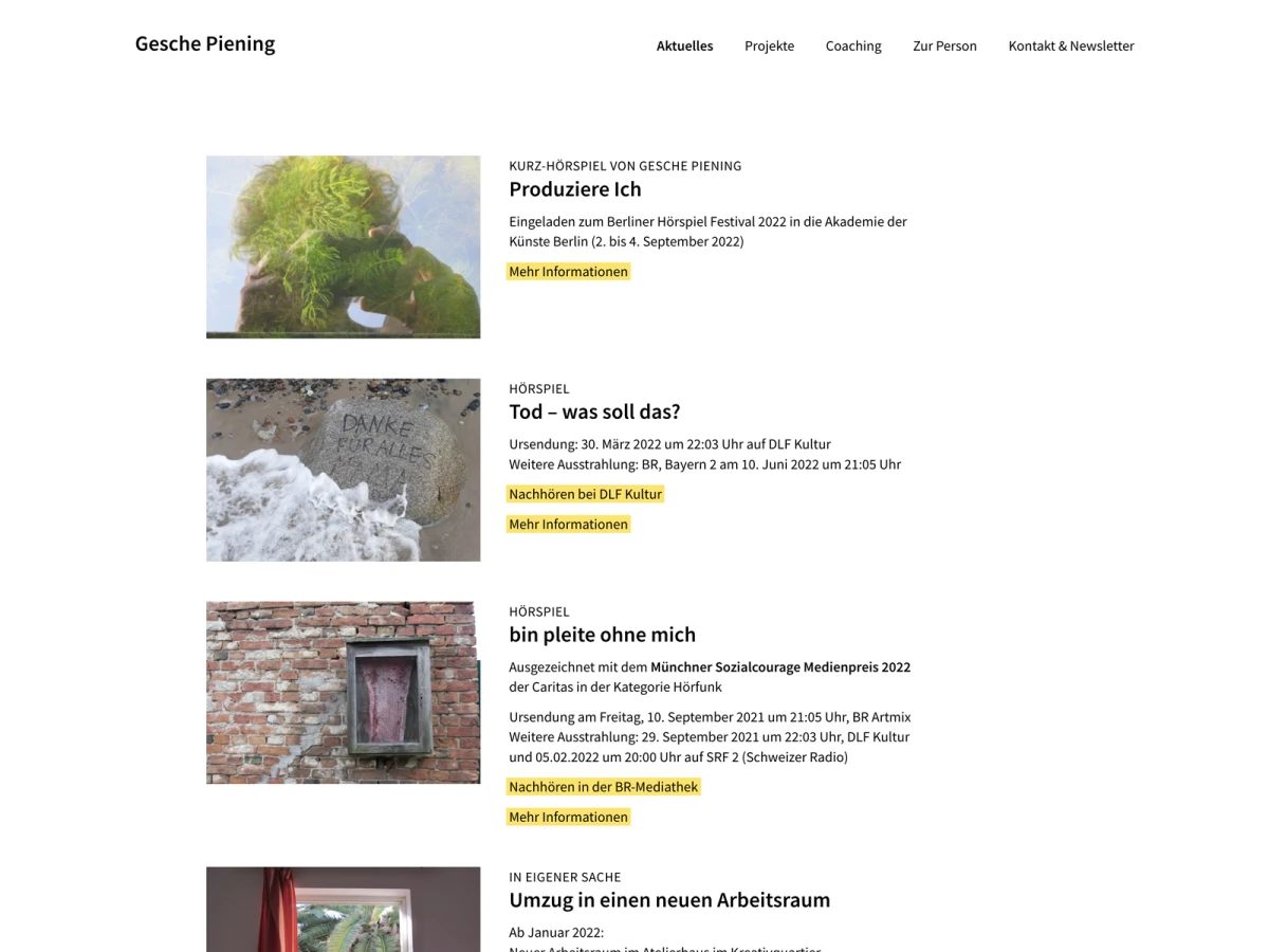 Screenshot der Website für Gesche Piening