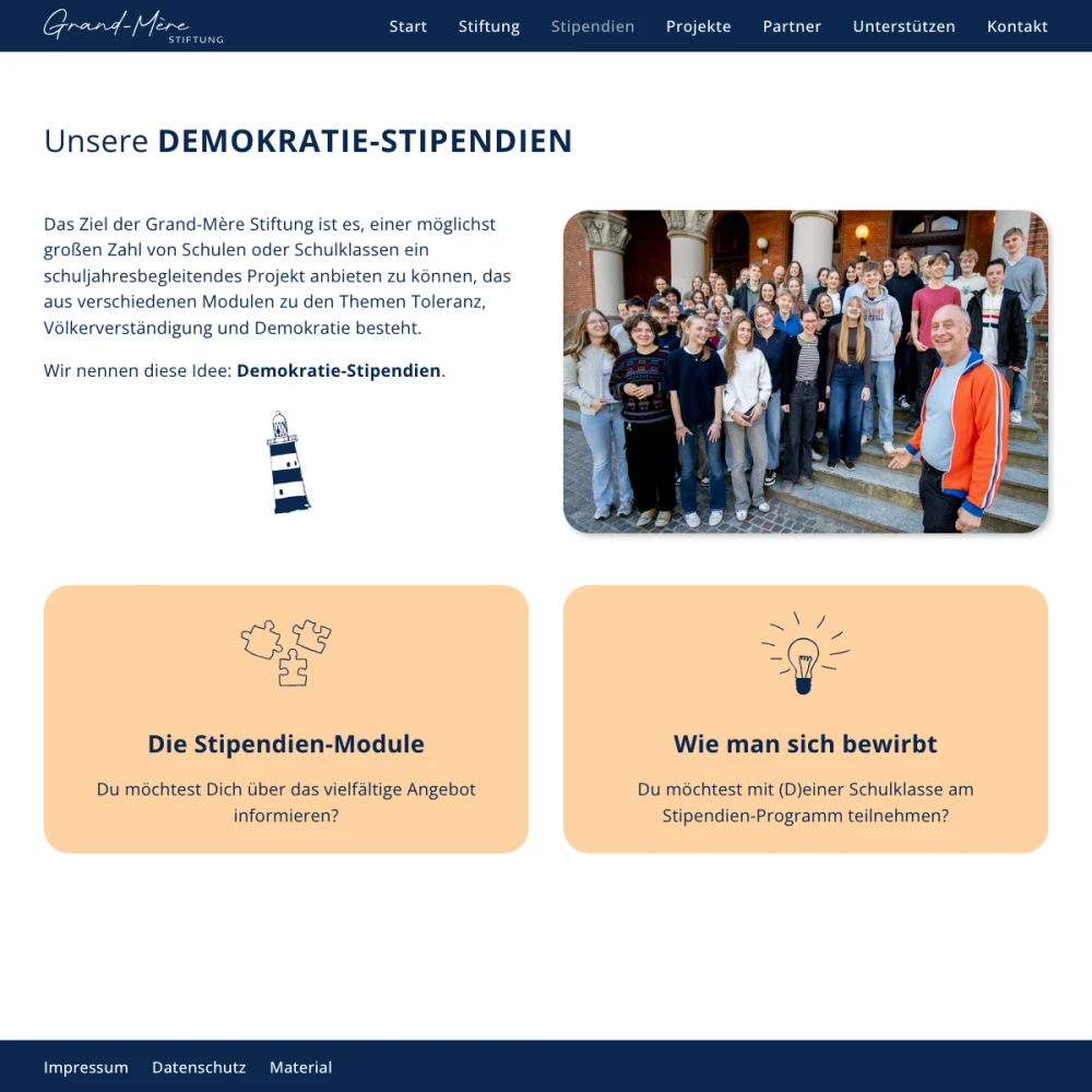 Screenshot der Website für Grand-Mère Stiftung auf dem Tablet