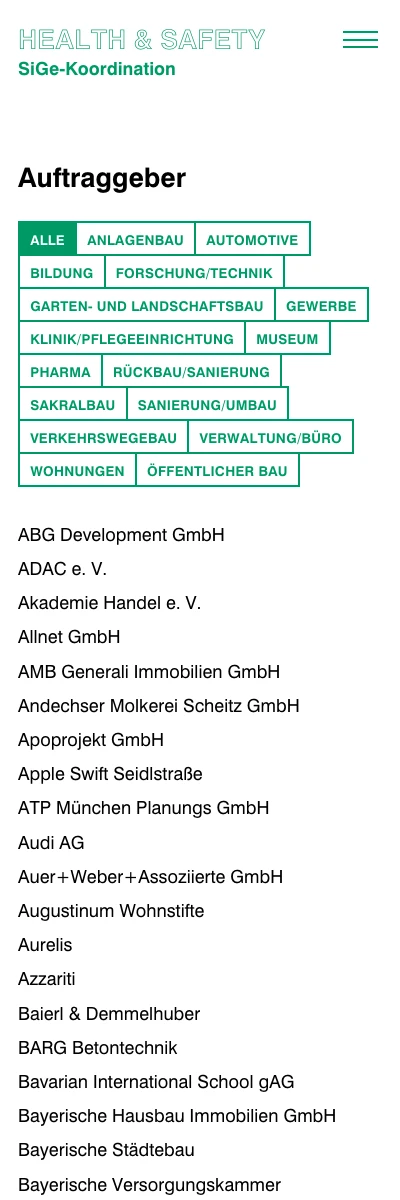 Screenshot der Website für Health & Safety auf dem Smartphone