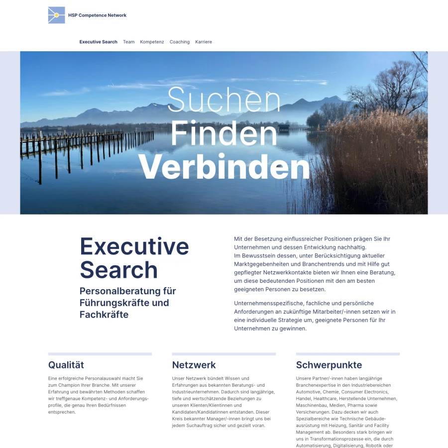 Screenshot der Website für HSP Competence Network