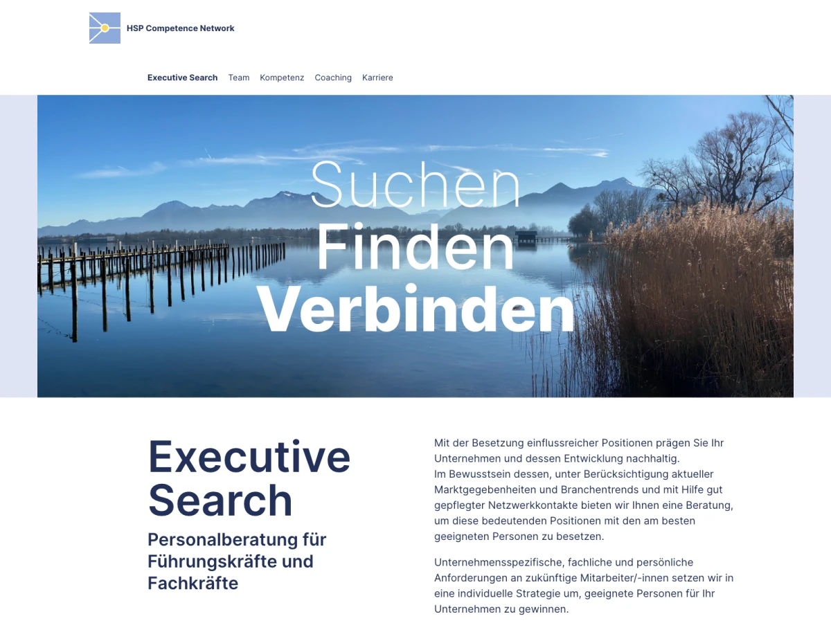 Screenshot der Website für HSP Competence Network