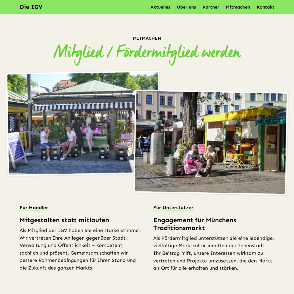 Screenshot der Website für IGV München auf dem Tablet