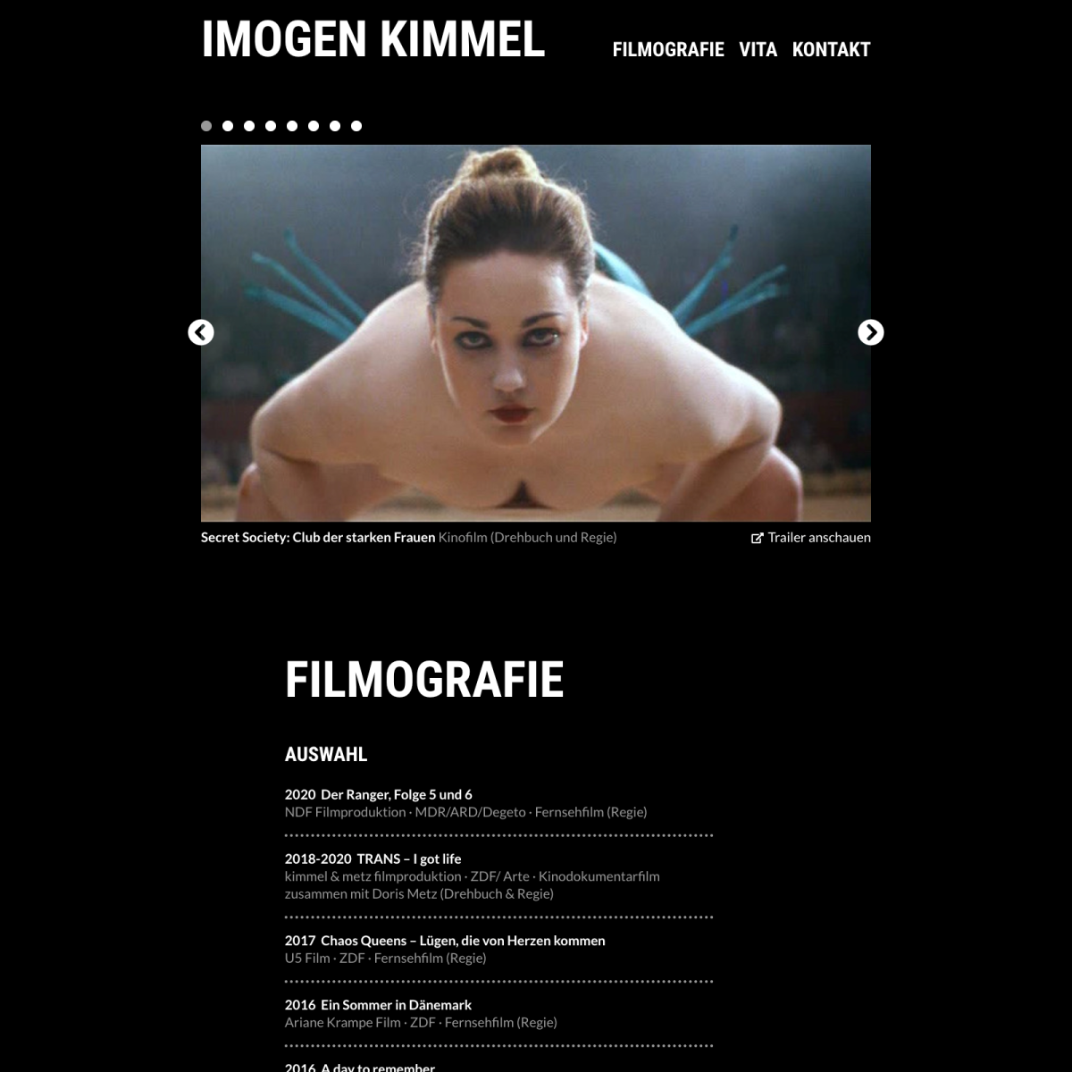 Screenshot der Website für Imogen Kimmel