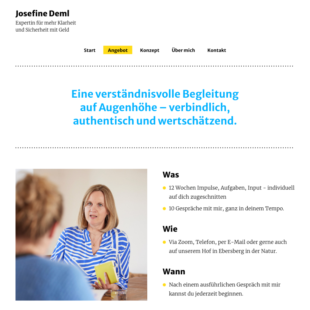 Screenshot der Website für Josefine Deml auf dem Tablet