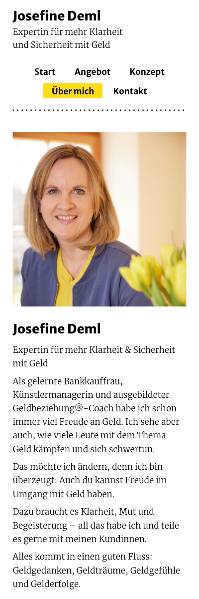 Screenshot der Website für Josefine Deml auf dem Smartphone
