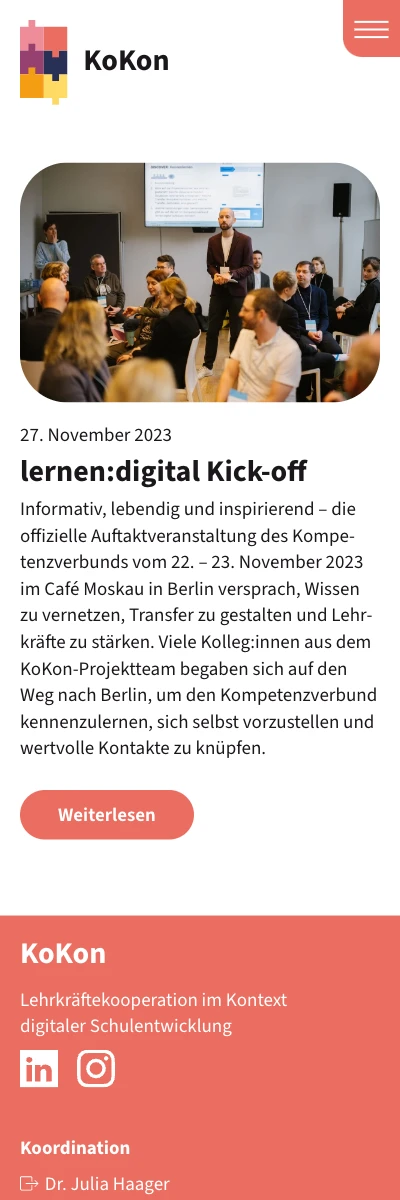 Screenshot der Website für KoKon auf dem Smartphone