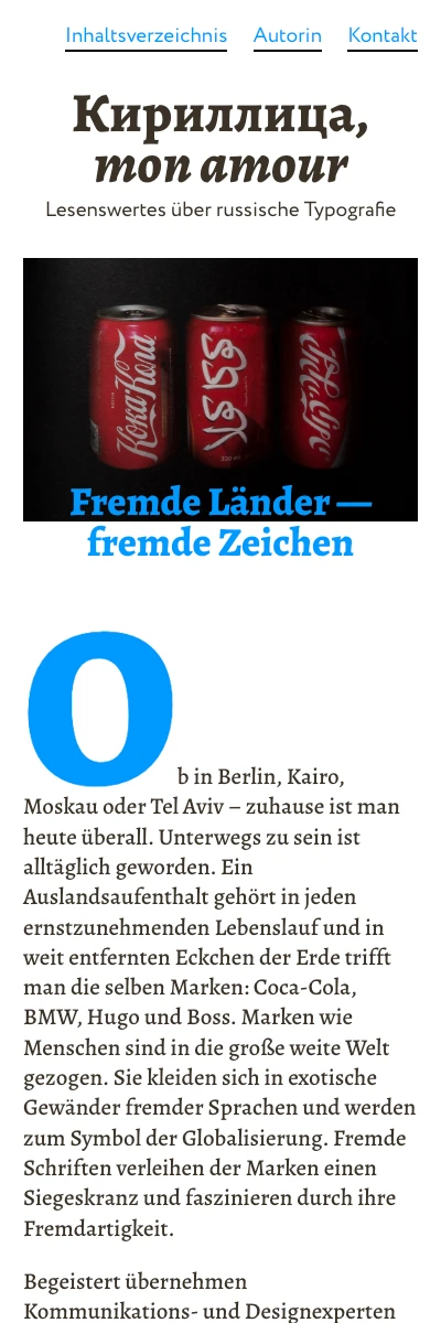 Screenshot der Website für Kyrillisch auf dem Smartphone
