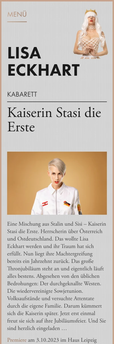 Screenshot der Website für Lisa Eckhart auf dem Smartphone