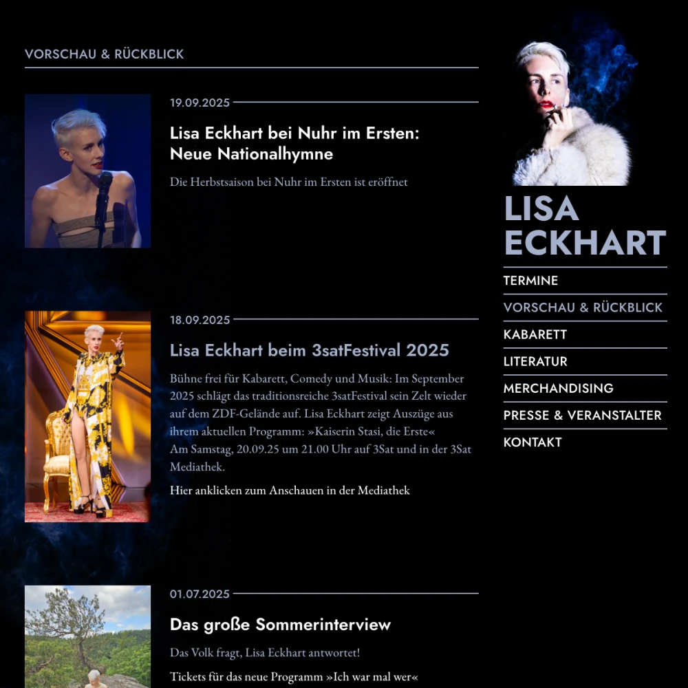 Screenshot der Website für Lisa Eckhart auf dem Tablet