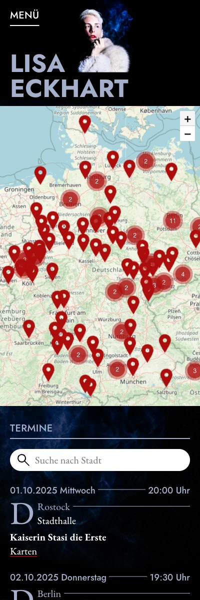 Screenshot der Website für Lisa Eckhart auf dem Smartphone