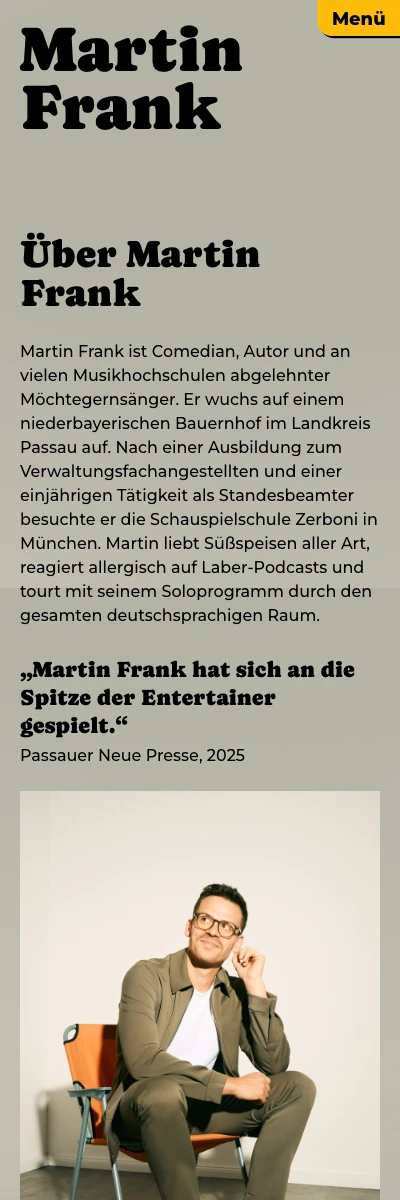 Screenshot der Website für Martin Frank auf dem Smartphone