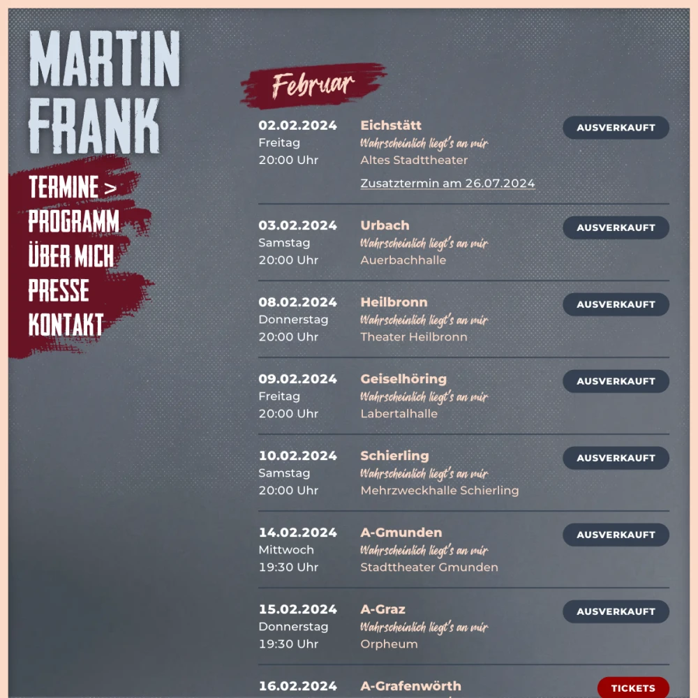 Screenshot der Website für Martin Frank auf dem Tablet