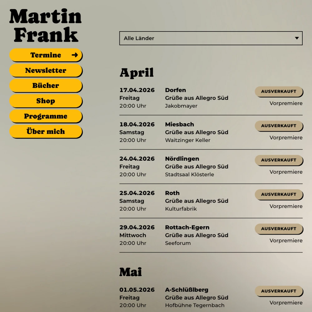Screenshot der Website für Martin Frank auf dem Tablet