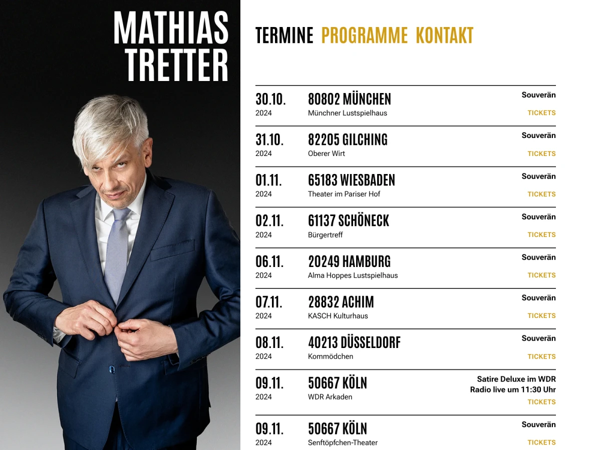 Screenshot der Website für Mathias Tretter