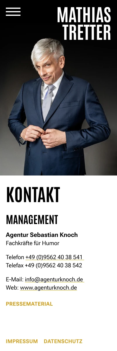 Screenshot der Website für Mathias Tretter auf dem Smartphone
