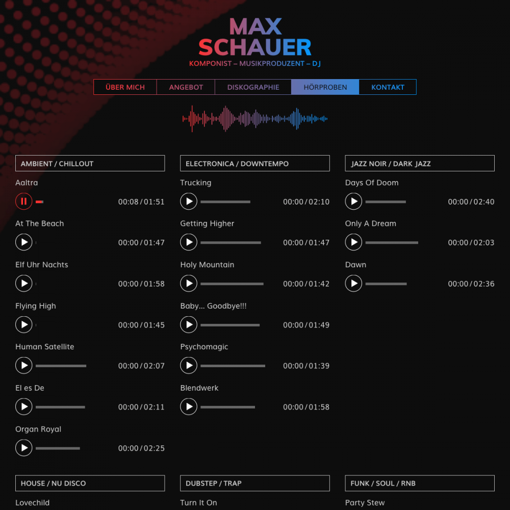 Screenshot der Website für Max Schauer auf dem Tablet
