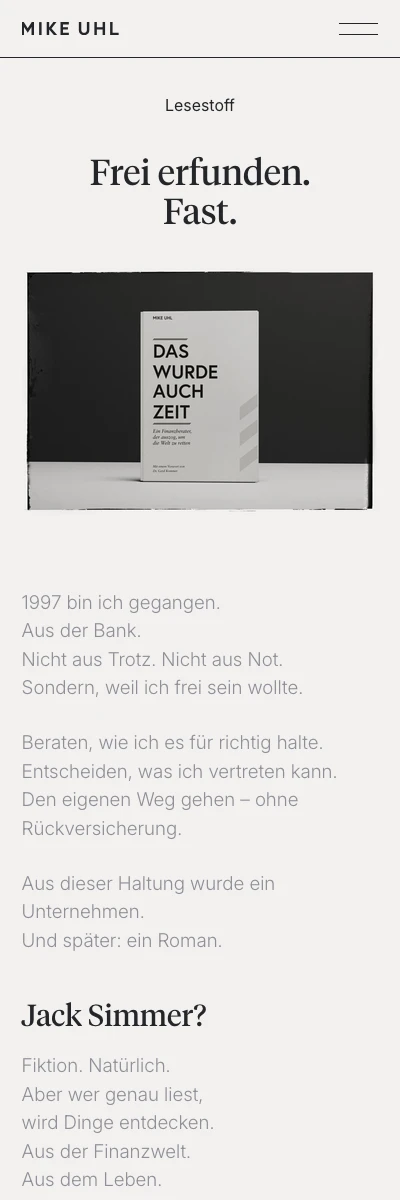 Screenshot der Website für Mike Uhl auf dem Smartphone