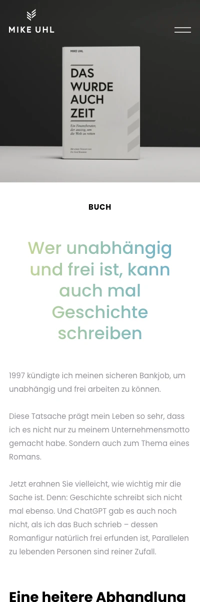 Screenshot der Website für Mike Uhl auf dem Smartphone