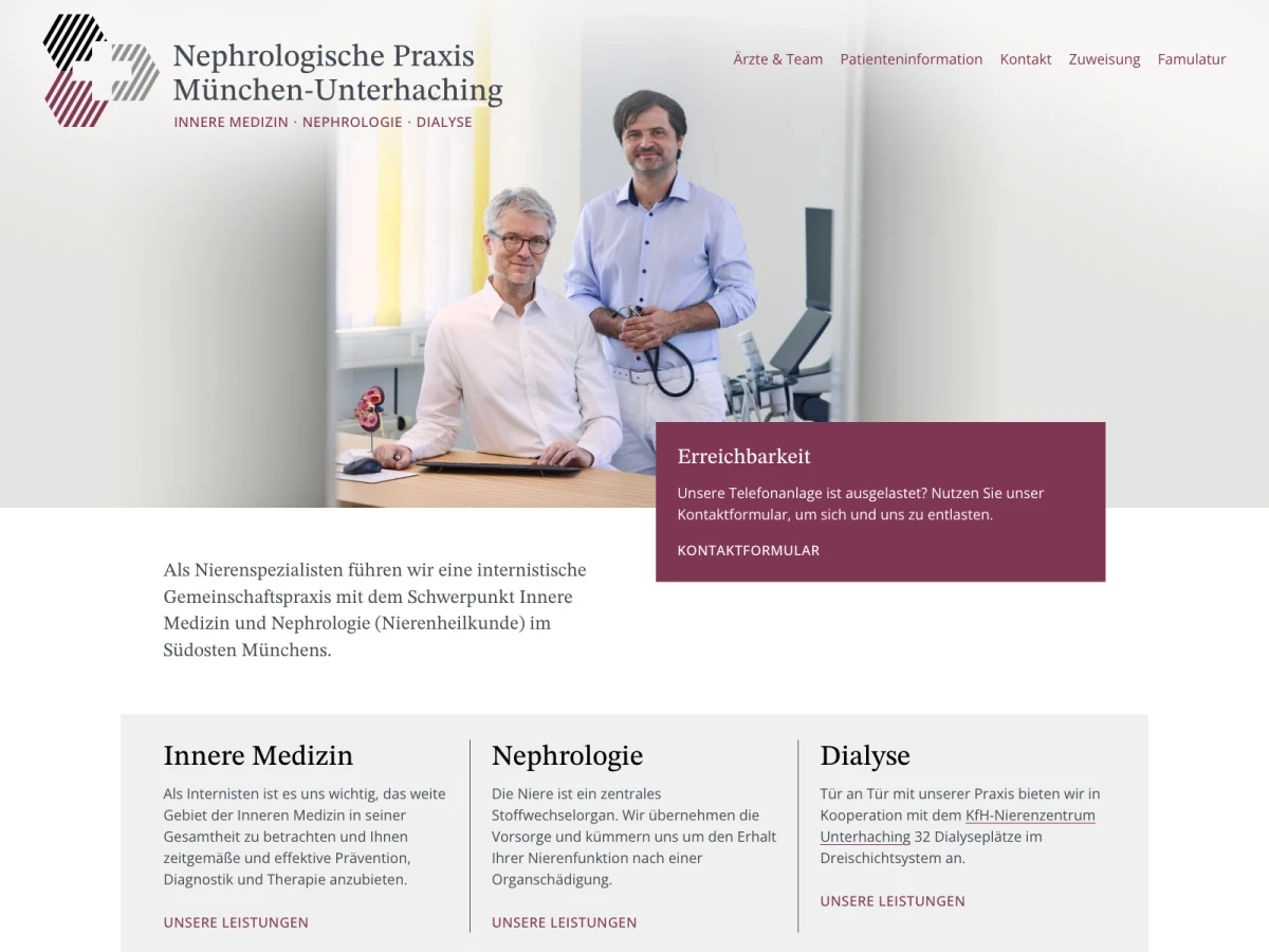 Screenshot der Website für Nephrologische Praxis