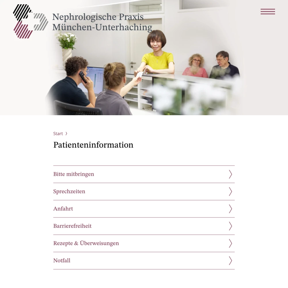 Screenshot der Website für Nephrologische Praxis auf dem Tablet