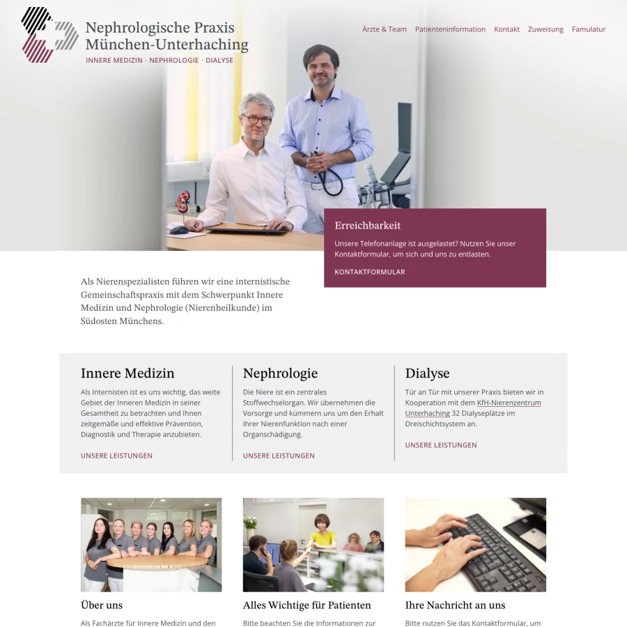 Screenshot der Website für Nephrologische Praxis