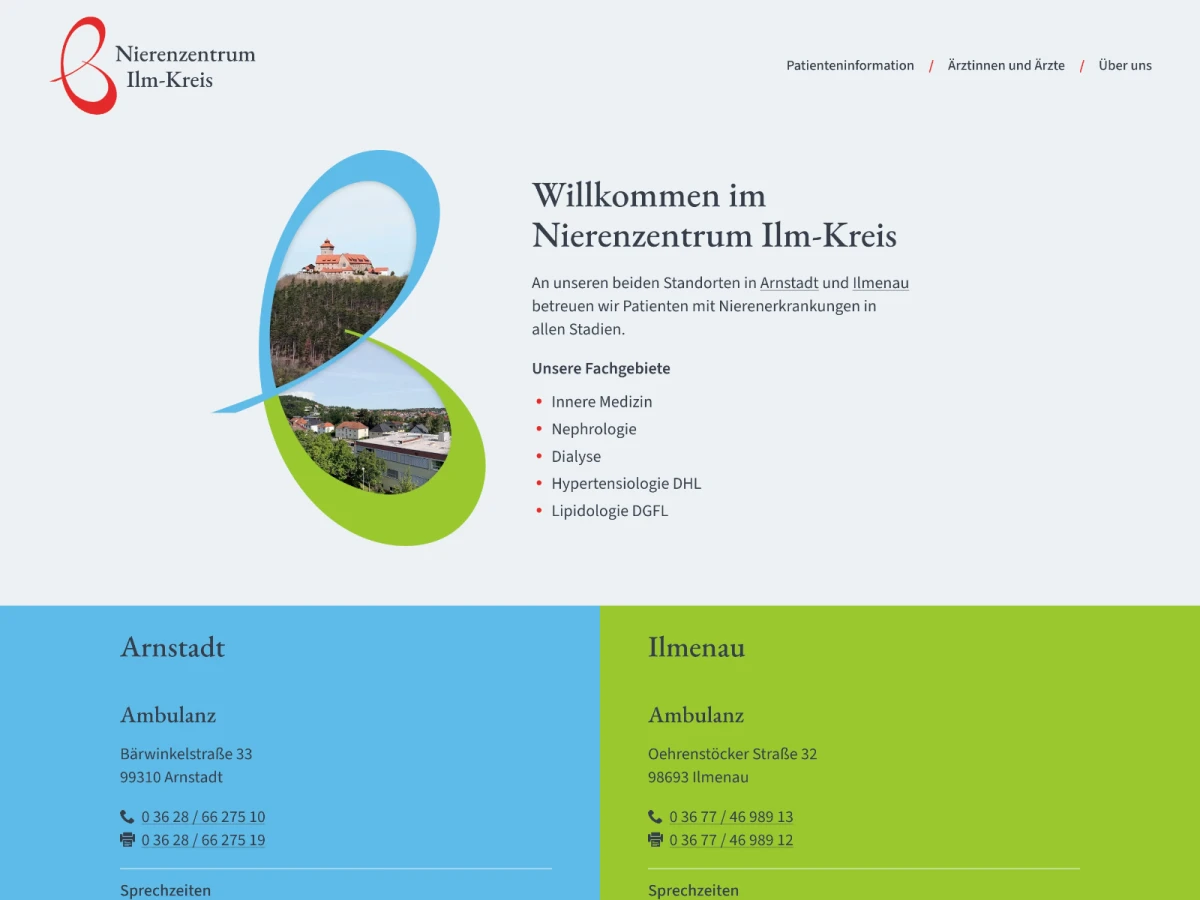 Screenshot der Website für Nierenzentrum Ilm-Kreis