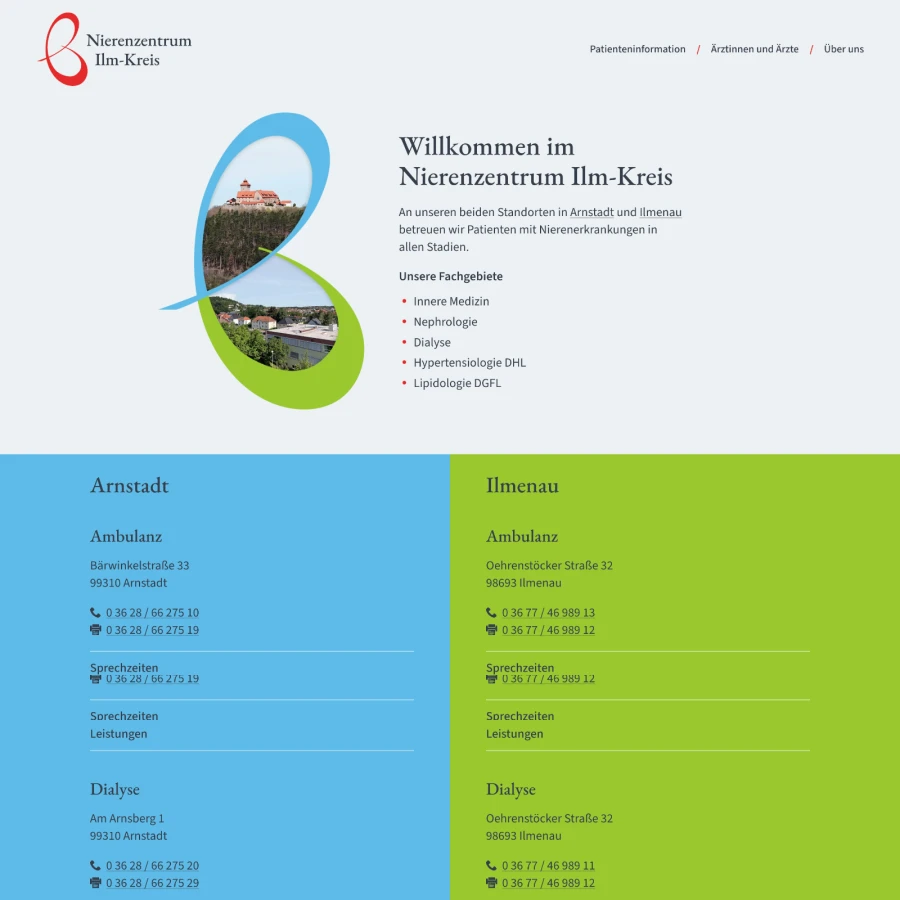 Screenshot der Website für Nierenzentrum Ilm-Kreis