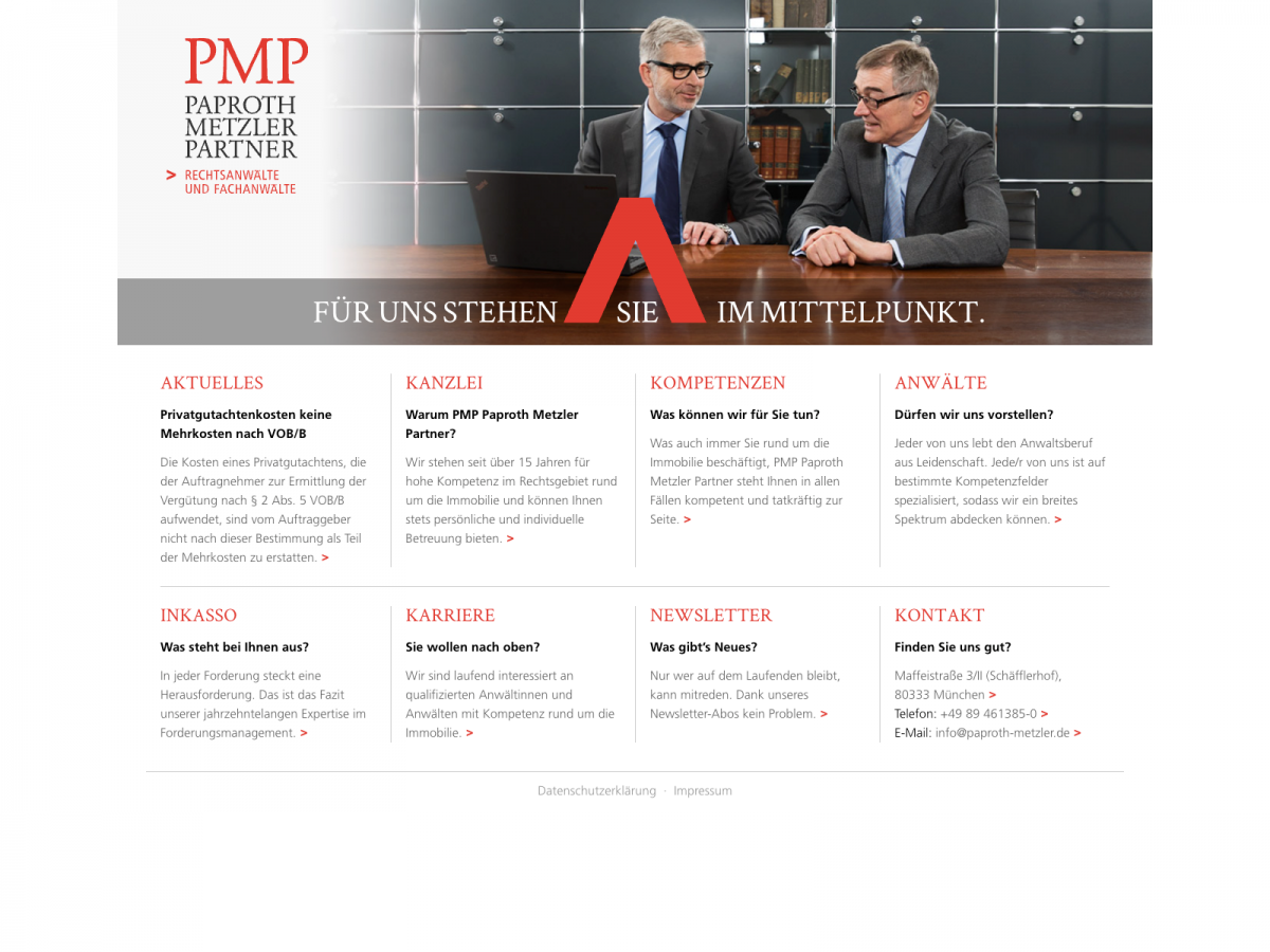 Screenshot der Website für Paproth Metzler Partner