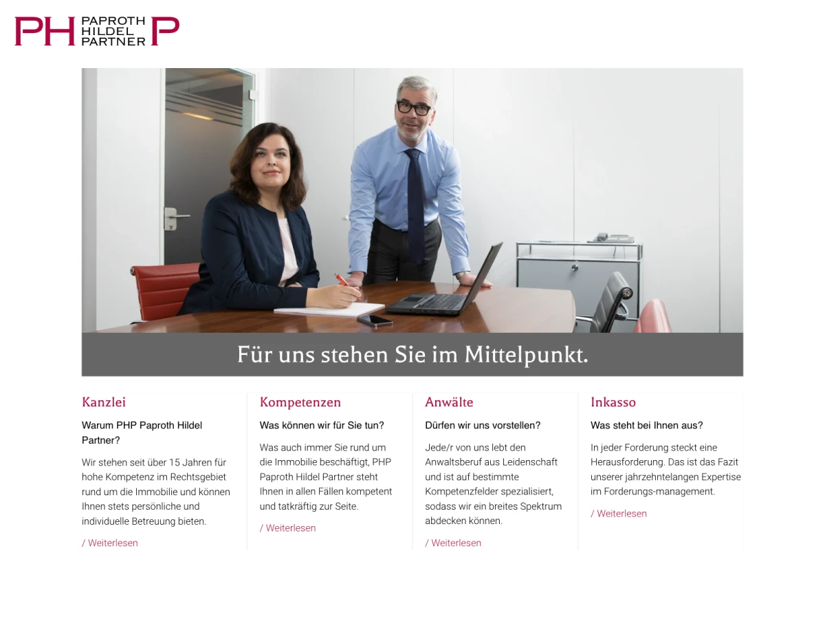 Screenshot der Website für PHP Paproth Hildel & Partner