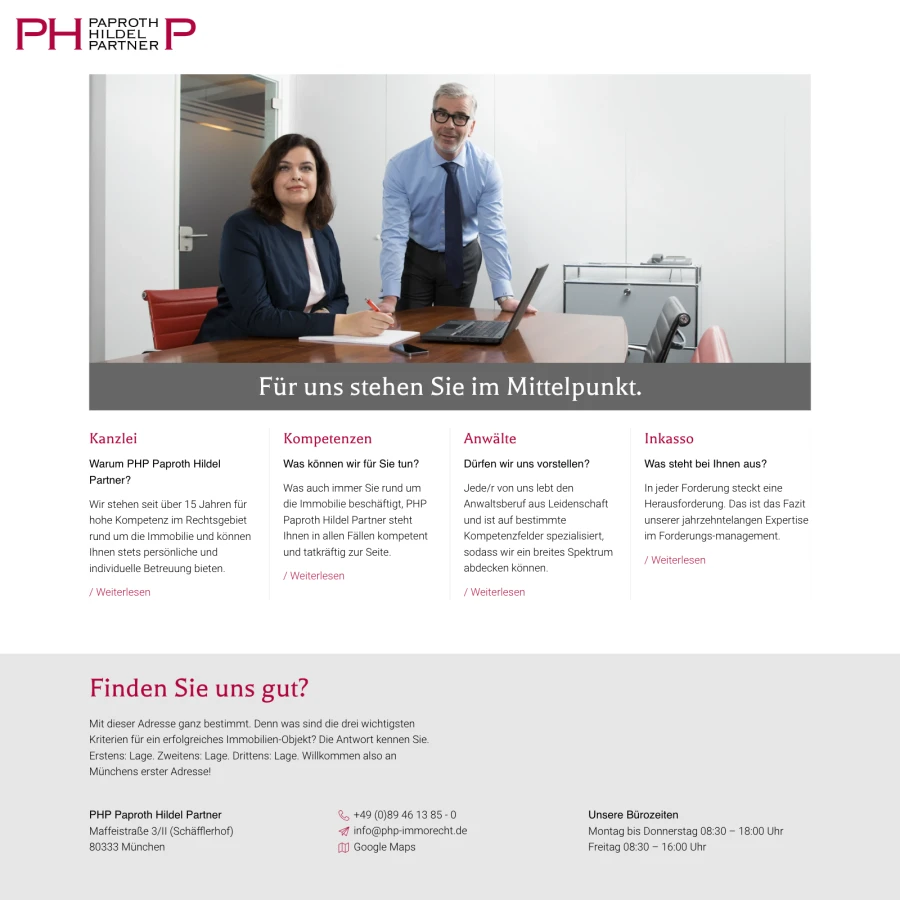Screenshot der Website für PHP Paproth Hildel & Partner