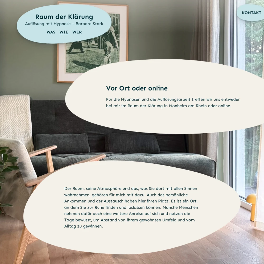 Screenshot der Website für Raum der Klärung auf dem Tablet
