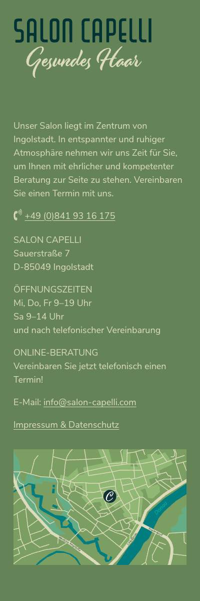 Screenshot der Website für Salon Capelli auf dem Smartphone